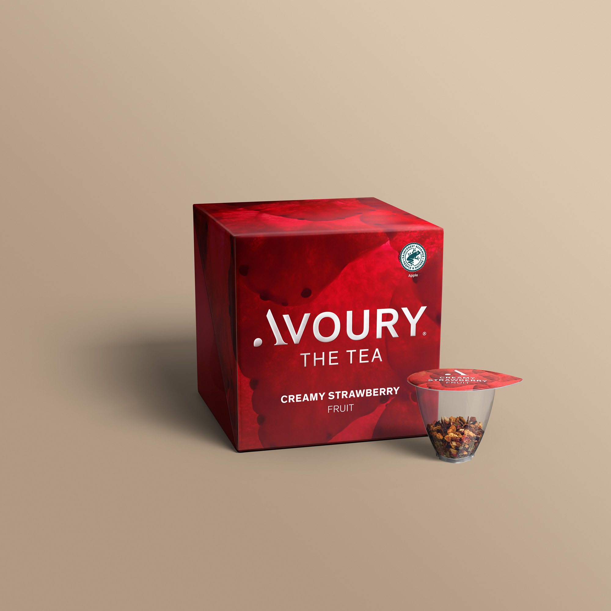 Avoury Creamy Strawberry Teeverpackung mit Kapsel in 3D-Ansicht